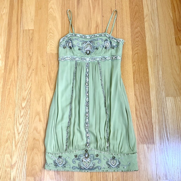 Sue Wong Flapper Dress Silk Vintage Beaded Green (6) - Picture 5 of 8